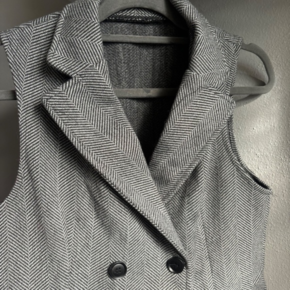 Herringbone Longline Blazer Vest - Grey/Black - Size S–M - Picture 3 of 6